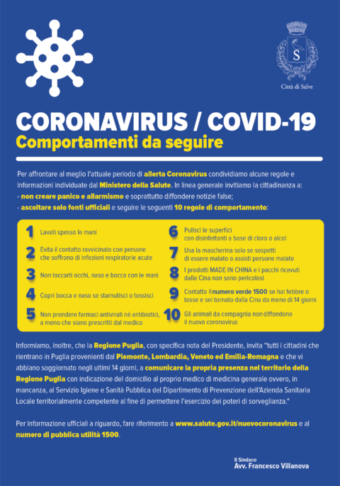 CORONAVIRUS – Comportamenti da seguire