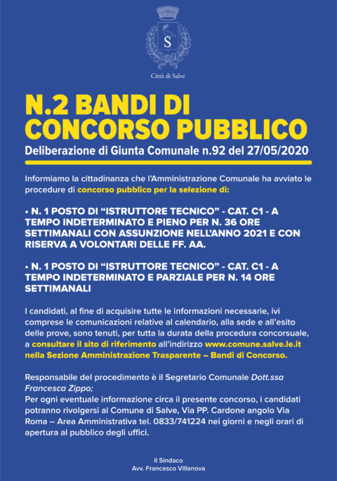 N.2 BANDI DI CONCORSO PUBBLICO