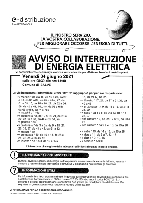 INTERRUZIONE LINEA Elettrica 04/06/2021